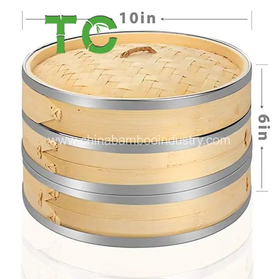 Bamboo Steamer Basket Set with Stainless Steel Banding Steam Baskets for Dimsum