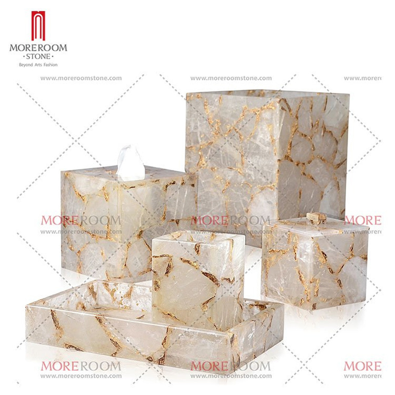 White Gemstone Gold Foil Bathroom Sets