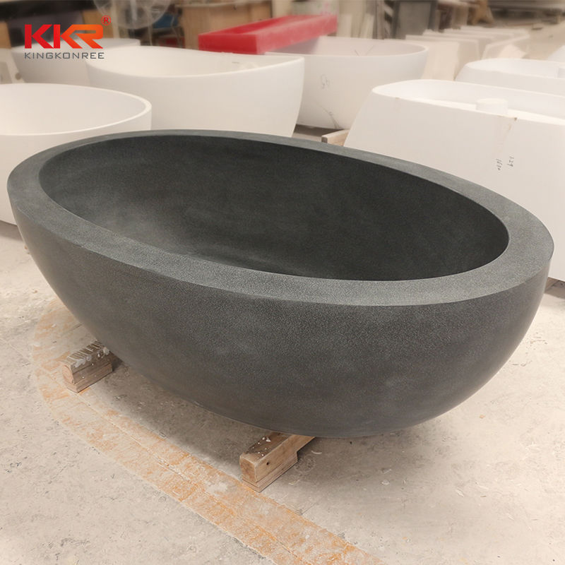 Hot Sale Black Pure Concrete Solid Surface Bathtub, Resin Stone Portable Double Freestanding Bath Tub