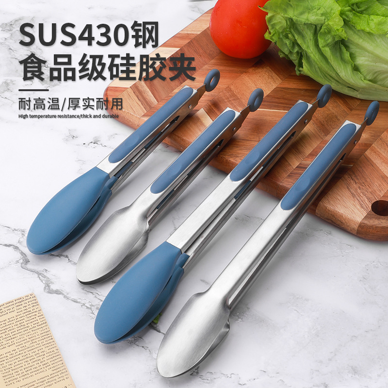 Kitchen Stainless Steel Silicone High-Temperature Resistant Food Tongs