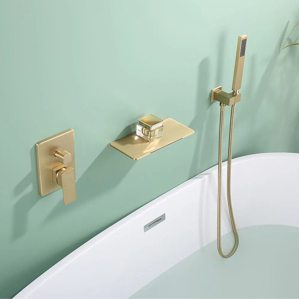 Modern in-Wall Bathroom Faucet Wall Mounted Hot Cold Water Tap Black Finish Brass Bathtub Mixer Waterfall Tub Filler