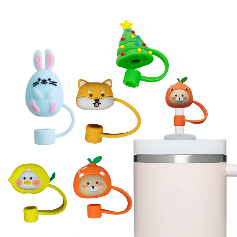 Customization Creative Cartoon Animal Dustproof Silicone Straw Cap Cover