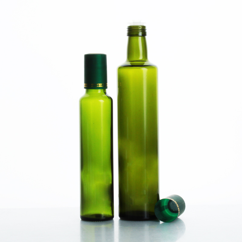 Green Glass Olive Oil Bottle for Kitchen Dispenser with Lid