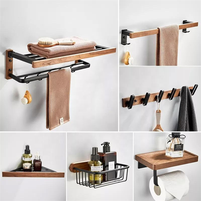 Sustainable and Stylish Eco-Friendly Bamboo Bathroom Accessories Set Walnut Wood Washroom Accessory Set Modern Design for Home, Bathroom, and Kitchen