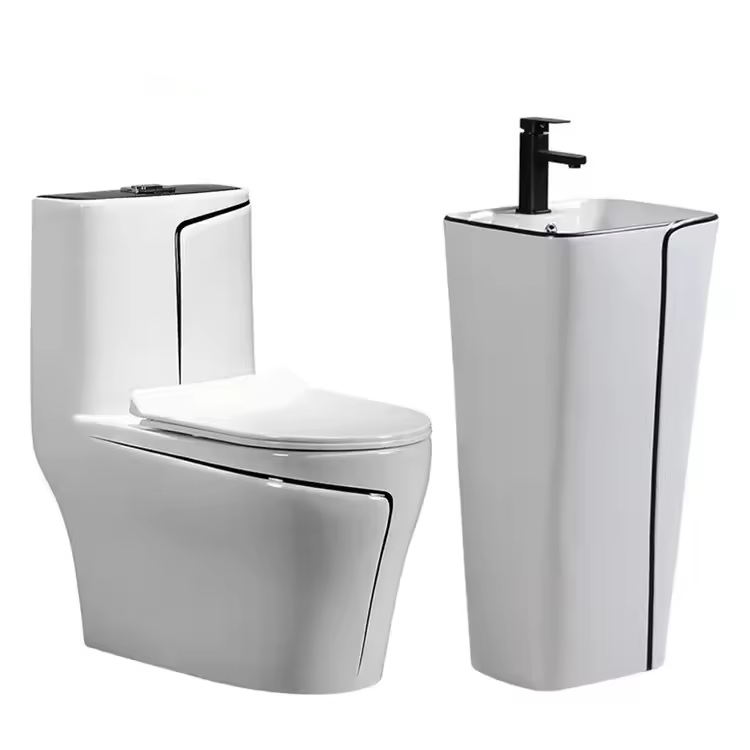 Luxury Ceramic Sanitary Ware Toilet Suits Gold Line Bathroom Sinks One Piece Toilet Bowl Water Closet Commode Toilet Set