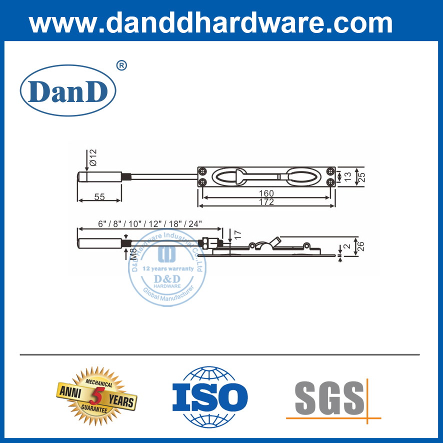 Different Size Commercial Door Flush Bolts Decorative Hardware