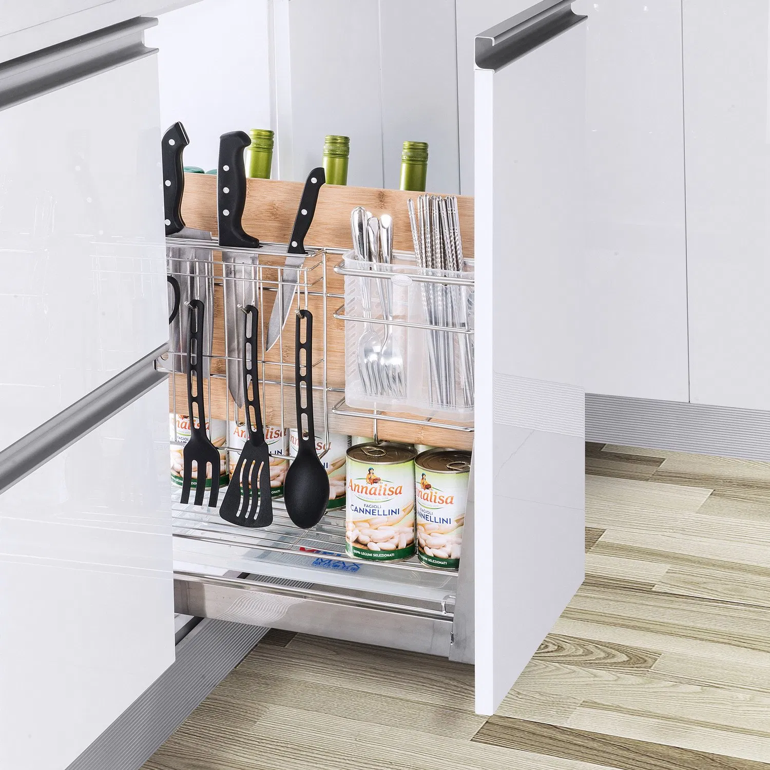 Kitchen Cabinet Storage Organizer Multi Functional Metal Wire Chrome Plating Drawer Basket (PTJ025G-2)