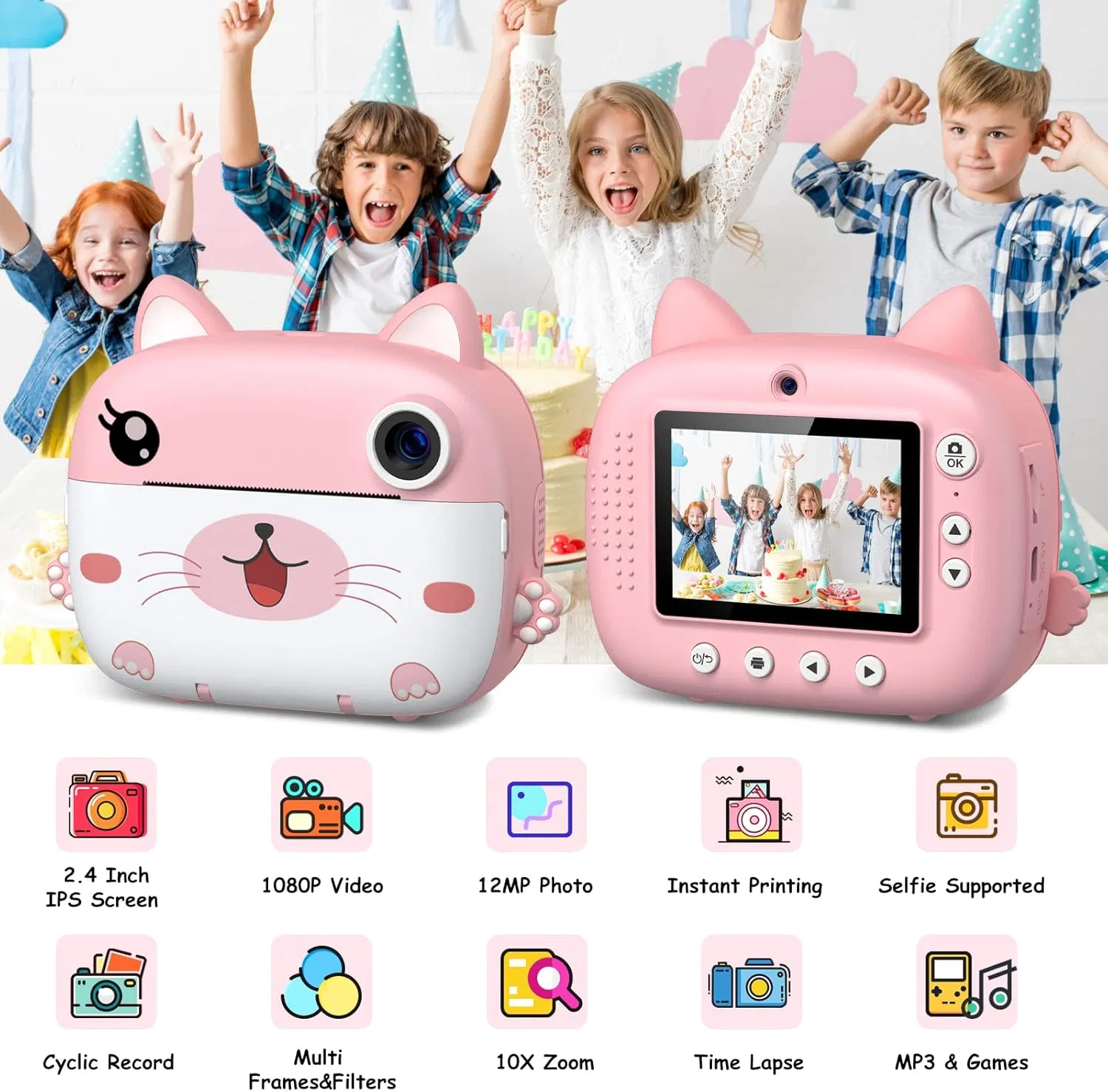 Kids Camera Instant Print, 2.5K Digital Video Instant Print Camera for Kids