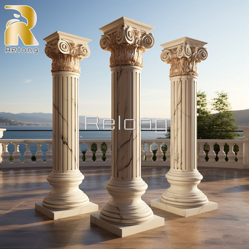 Hand Polished Natural Marble Stone Carved Building Pillar Wholesale
