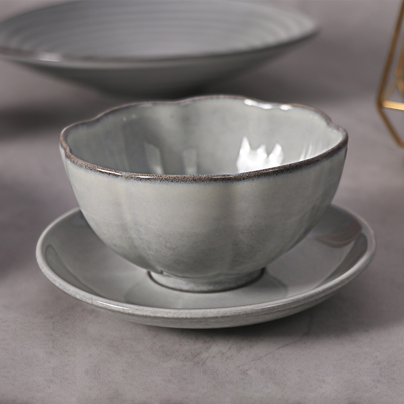 Stoneware Dinnerware Sets, Round Reactive Glaze Plates and Bowls Set