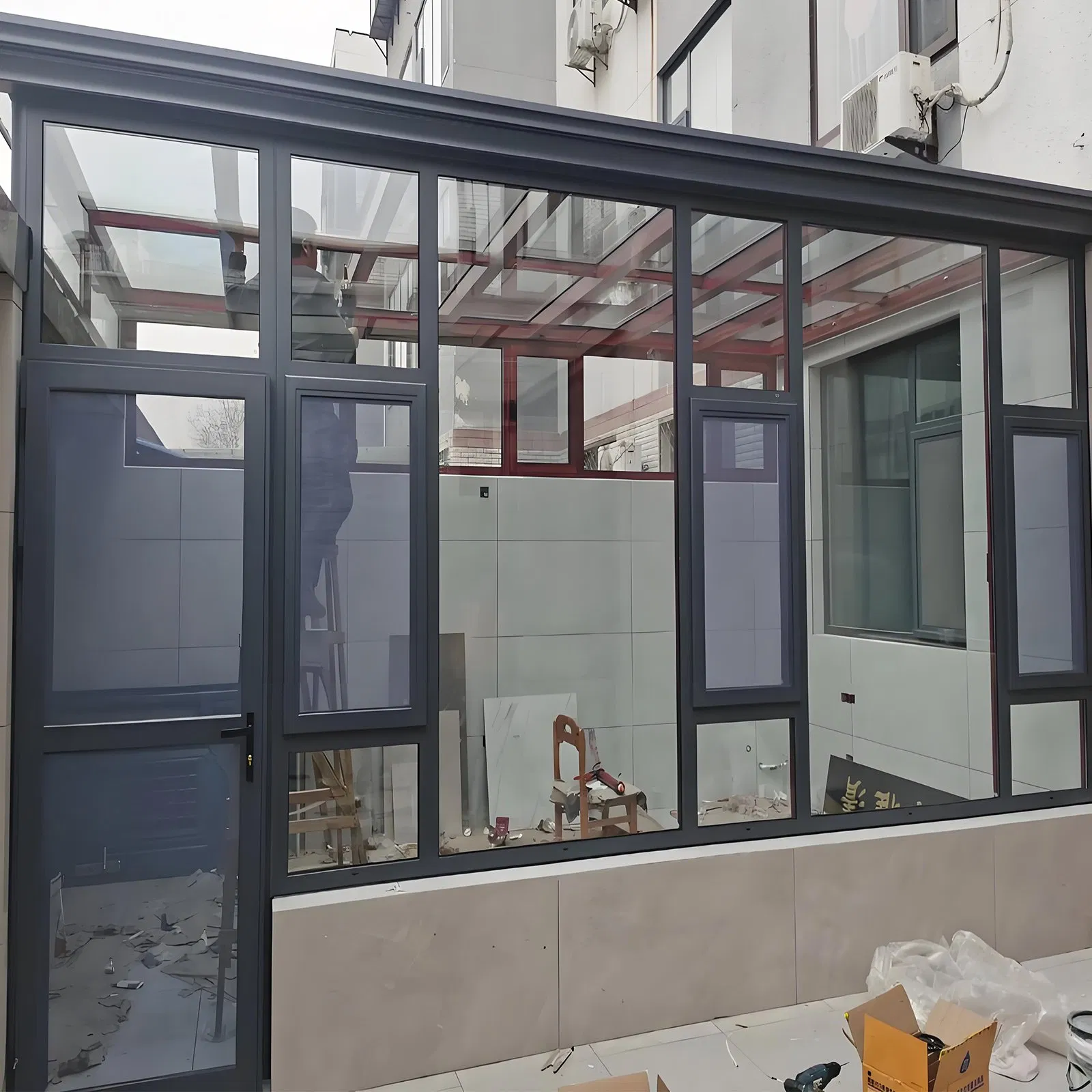 Modern Design Electric Retractable Skylight Tempered Glass Roof Aluminum Sunroom