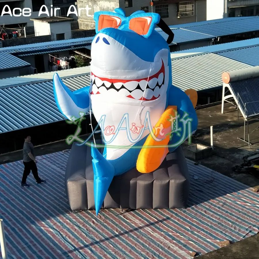 5m Giant Inflatable Shark Animal Sitting The Stone Inflatable Cartoon Animal for Advertising or Decoration