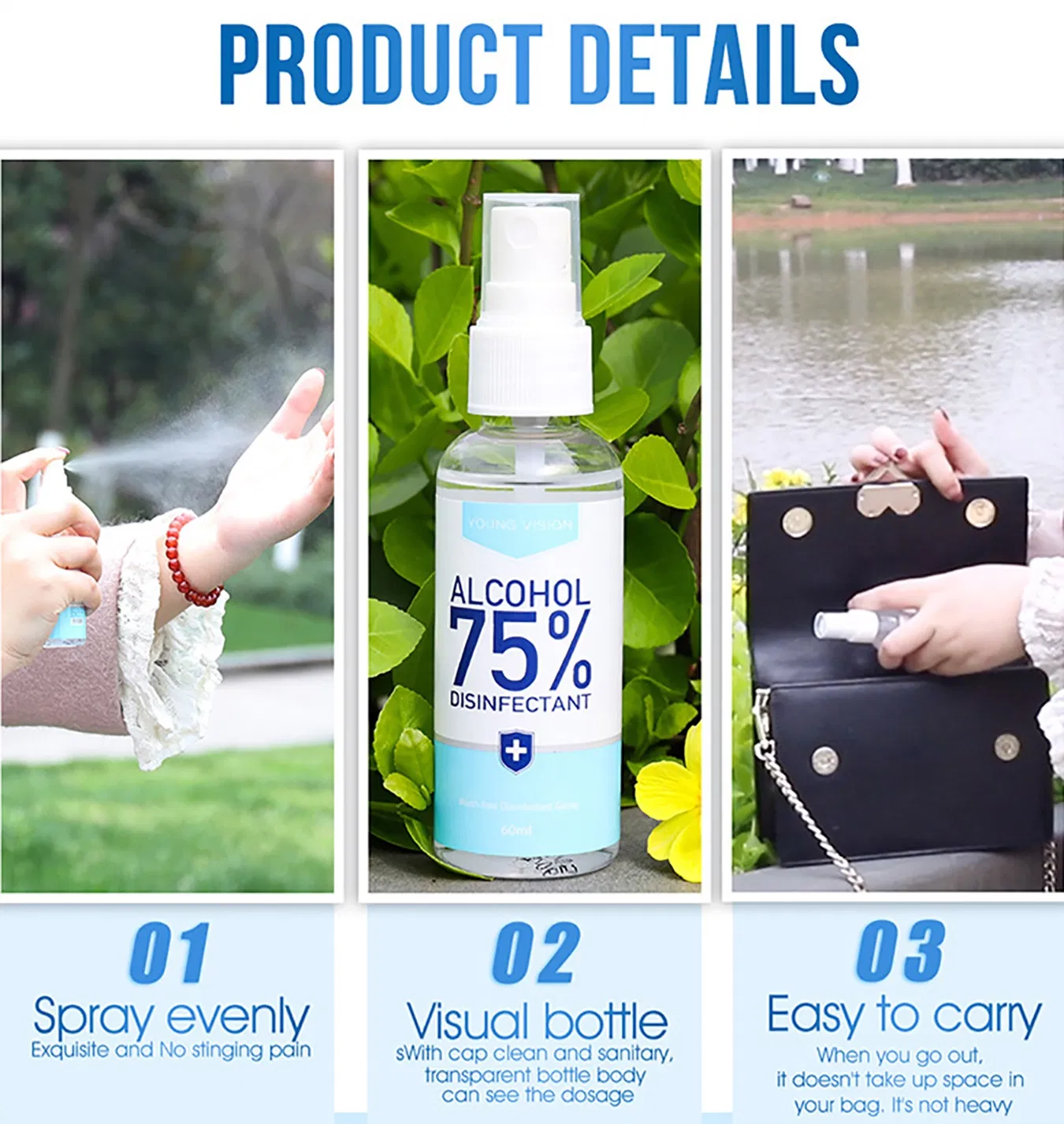 FDA/ISO/BSCI Certified OEM Logo 100ml 75 Alcohol Spray Antibacterial Liquid Disinfectant Alcohol Hand Sanitizer Spray