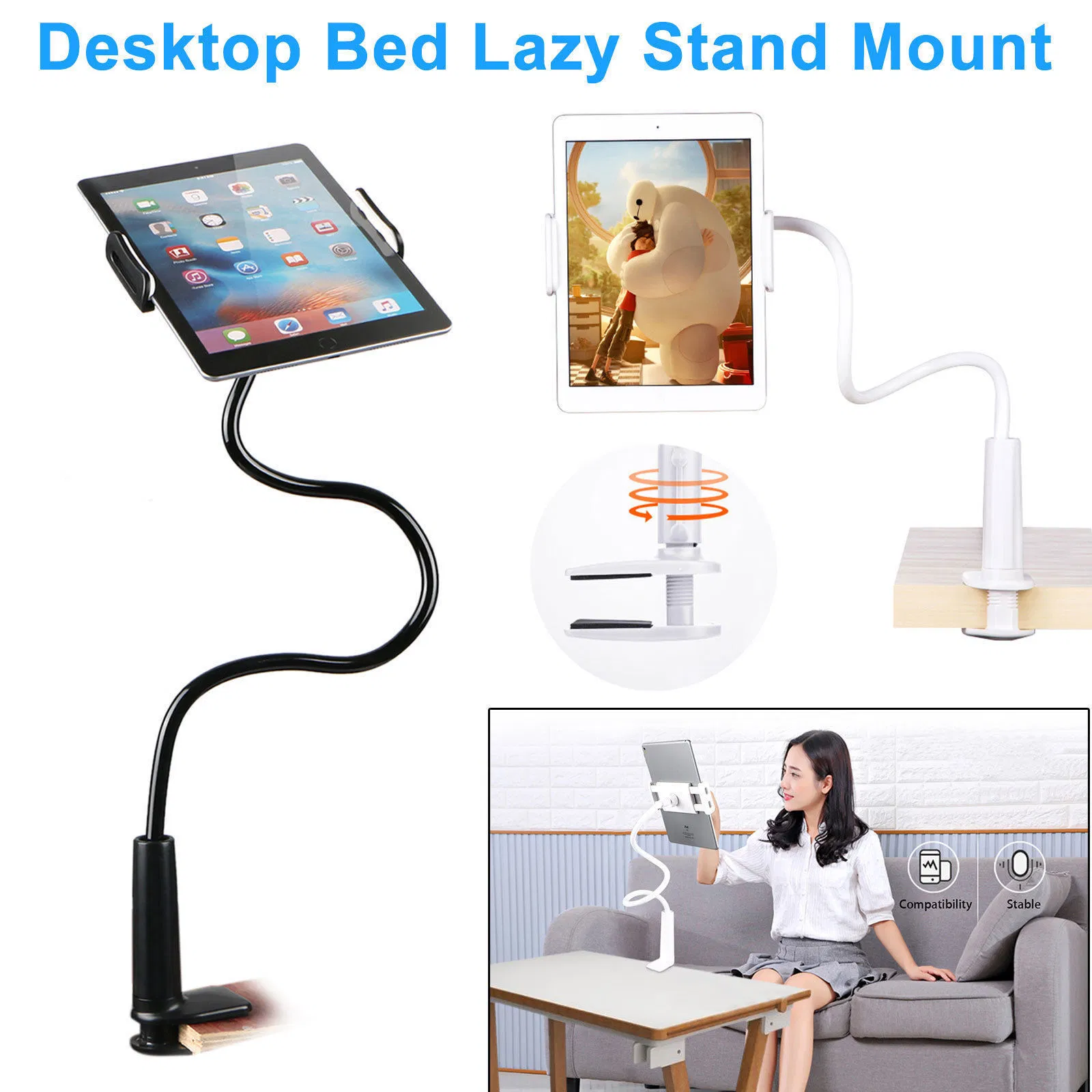 Adjustable Gooseneck Cell Phone Holder for Bed Desk Clamp Mounting