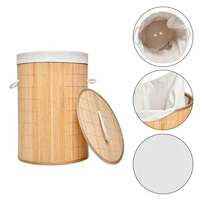 Large Customizable Bamboo Laundry Basket Dirty Clothes Storage for Bathroom Covered