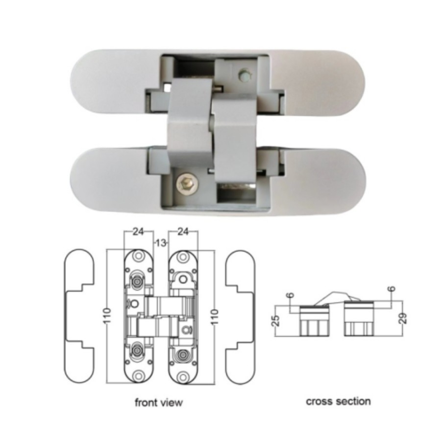 Italy Style 180 Degree Hidden Hinge 3D Invisible Adjustable Concealed 40 60 Kg Hinge for Interior Decorative Swing 24mm Wooden Door
