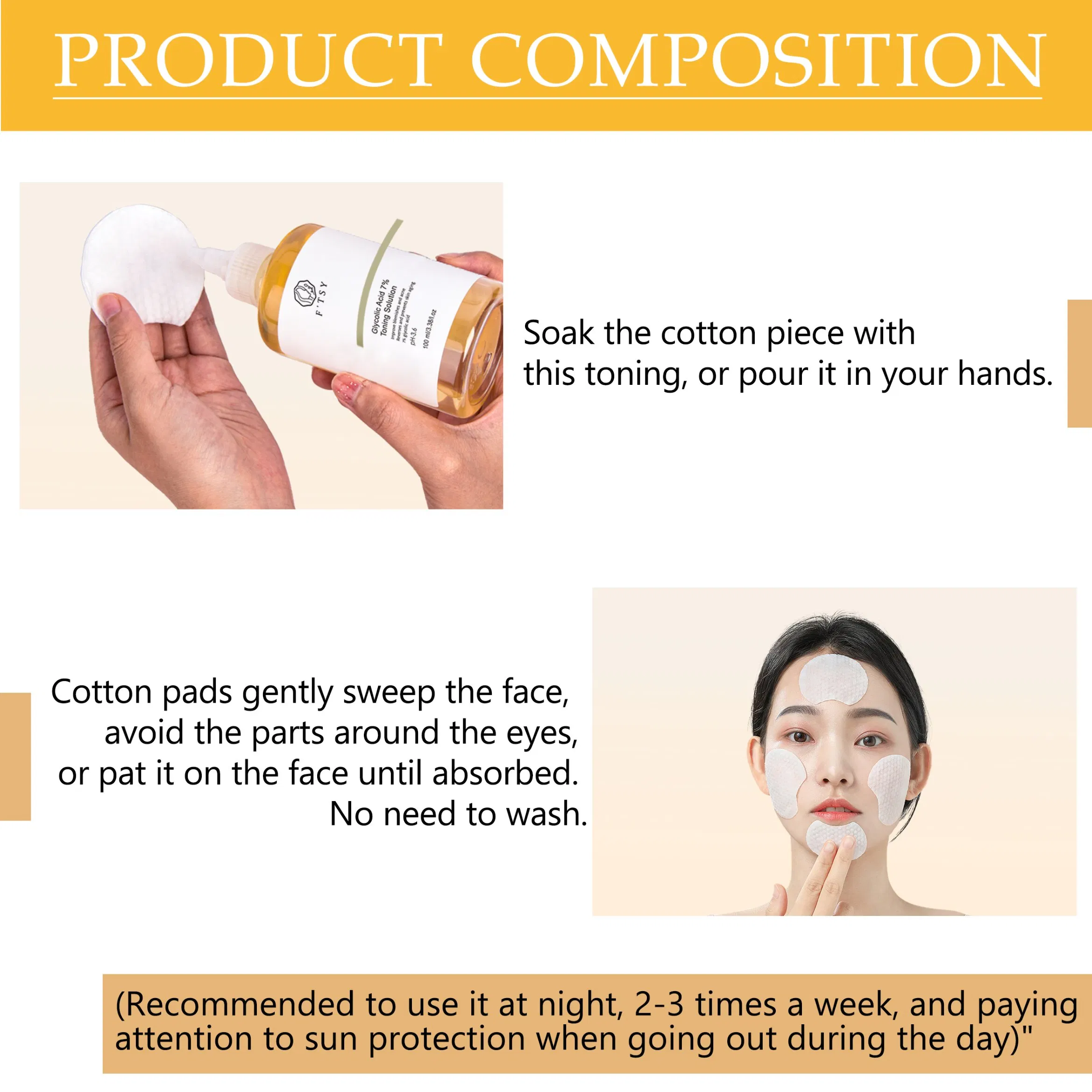 ODM&OEM Private Labe 100% Organic Natural Whitening Hydrating Skin Face Toner Acide Glycolique 7% Toner