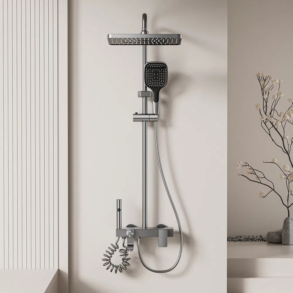 Space Aluminum Bathroom Shower Set with Metal Boost Spray Gun