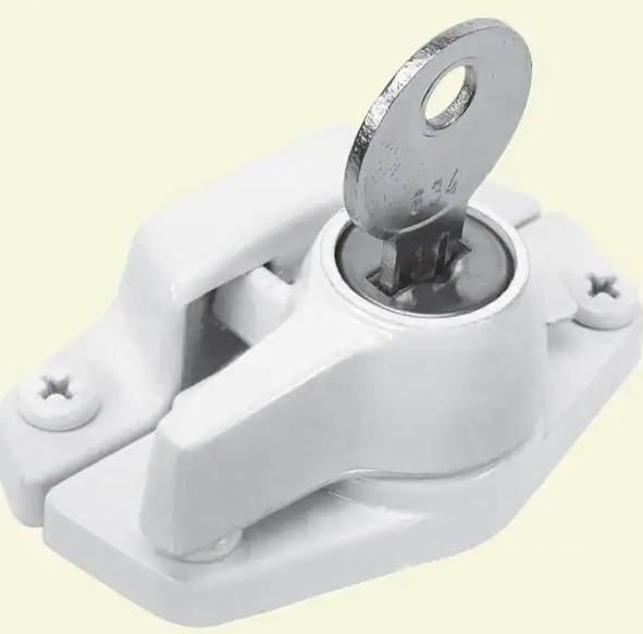 Keyed Sash Lock, 2 in. Hole Centers, Heavy Duty Zinc Diecast, White Finish