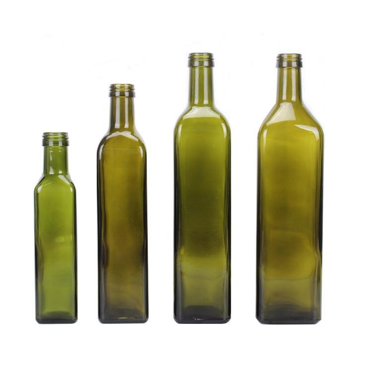 Sale Marasca Green Square Cooking Edible Glass Olive Oil Bottle 100ml 250ml 500ml 750ml 1L