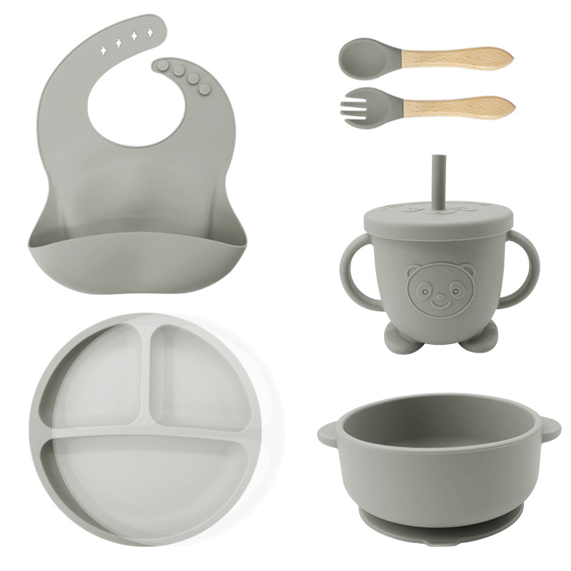 100% Food Grade BPA Free Microwave Safe Silicone Baby Tableware Double-Ear Suction Plate