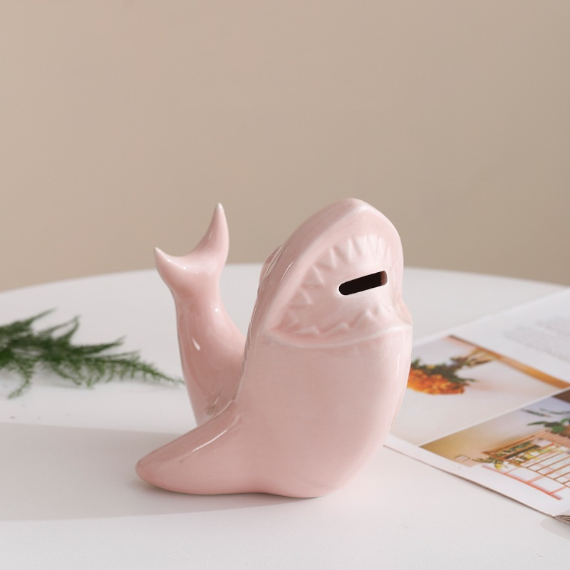 Handmade Ceramic Shark Piggy Bank for Fun Home Decor