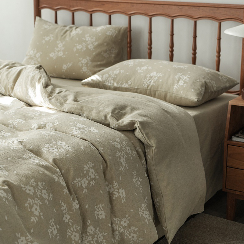 80% Cotton 20 % Linen Bedding Bedsheets and Pillow Cases Set 4 Bed Sheet