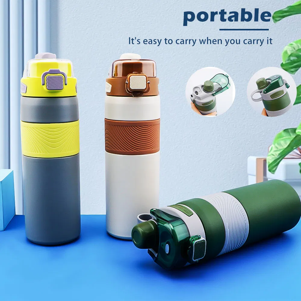 600ml/800ml Stainless Steel Insulated Wide Mouth with Straw Portable Handle Water Bottle