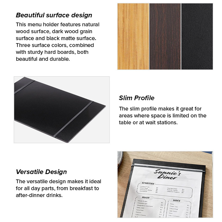 Customizable Natural Wood Black Brown Color Menu Holder Board with Straps