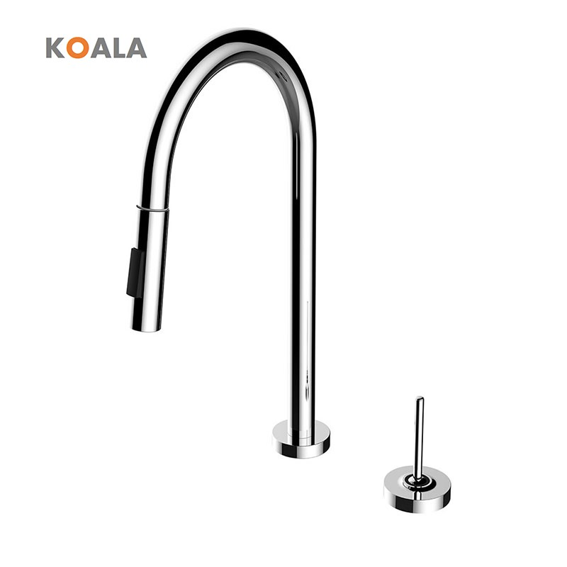 Stylish Dual Hole Pull Down Brass Kitchen Faucet for Modern Homes