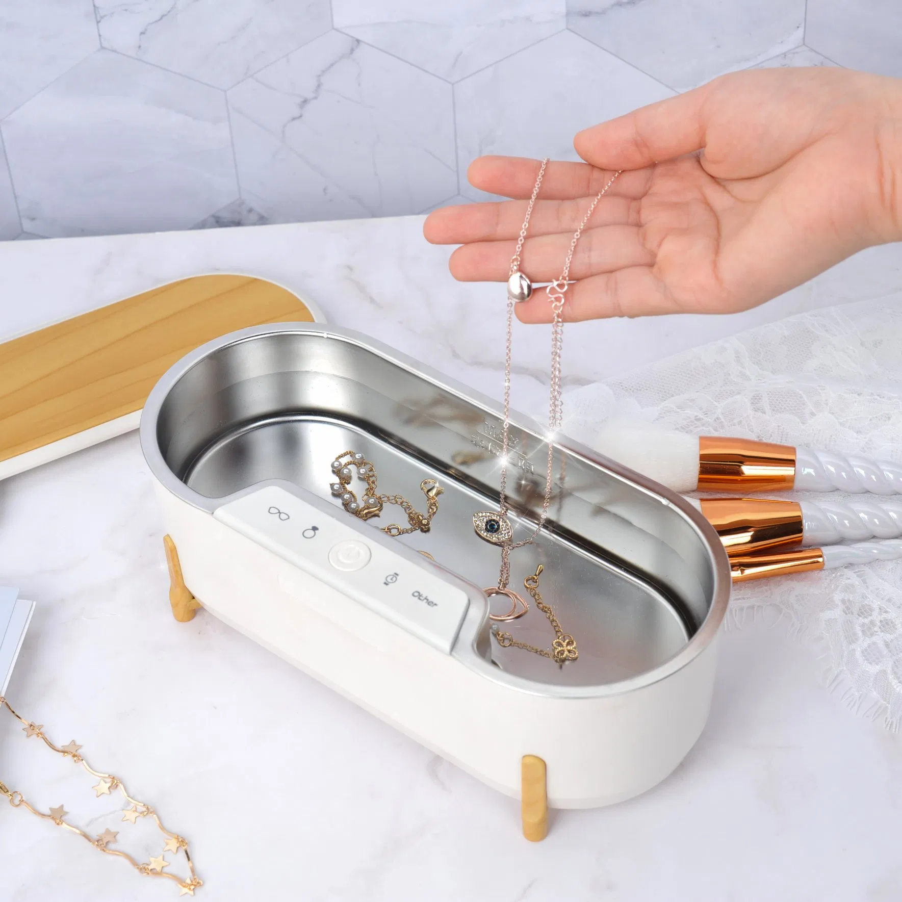 Bamboo Household Portable 500ml Makeup Tool Ultrasonic Cleaner