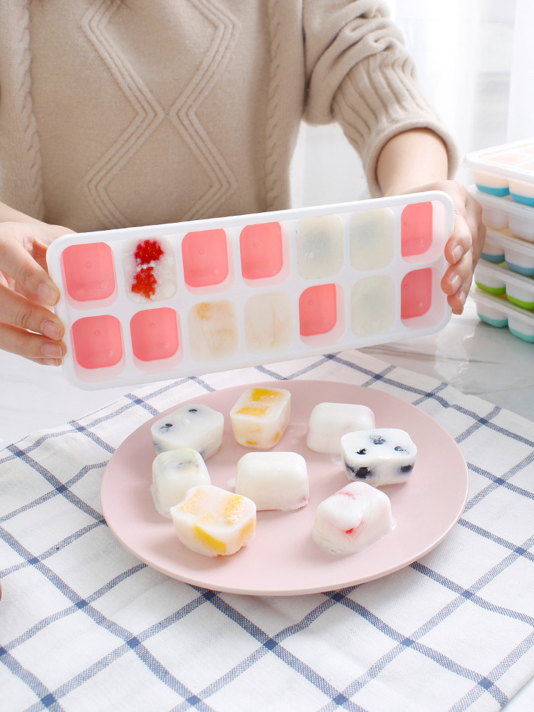 Silicone Easy Release Flexible 14-Ice Ice Cube Tray with Removable Lid