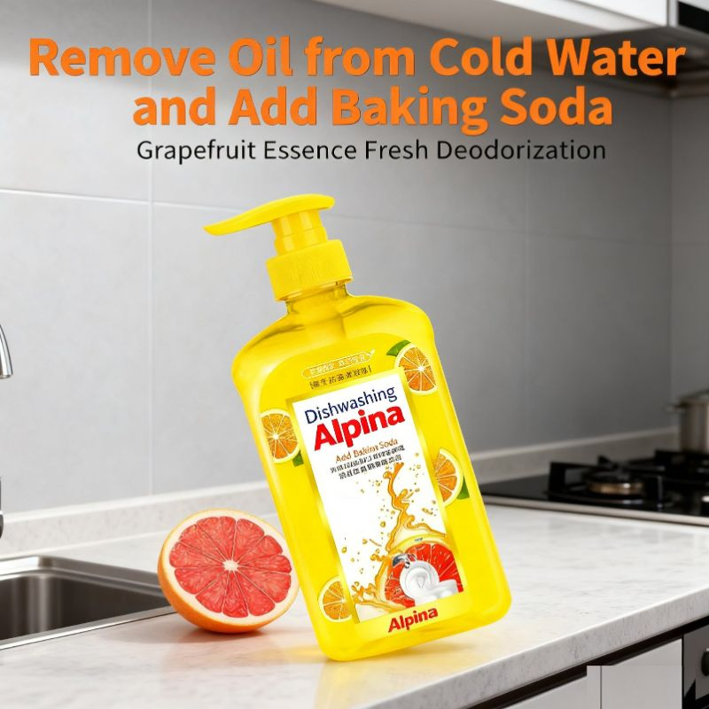 Refreshing Grapefruit-Scented Dishwashing Liquid Powerful Grease Removal, Gentle on Hands, Sparkling Clean Dishes
