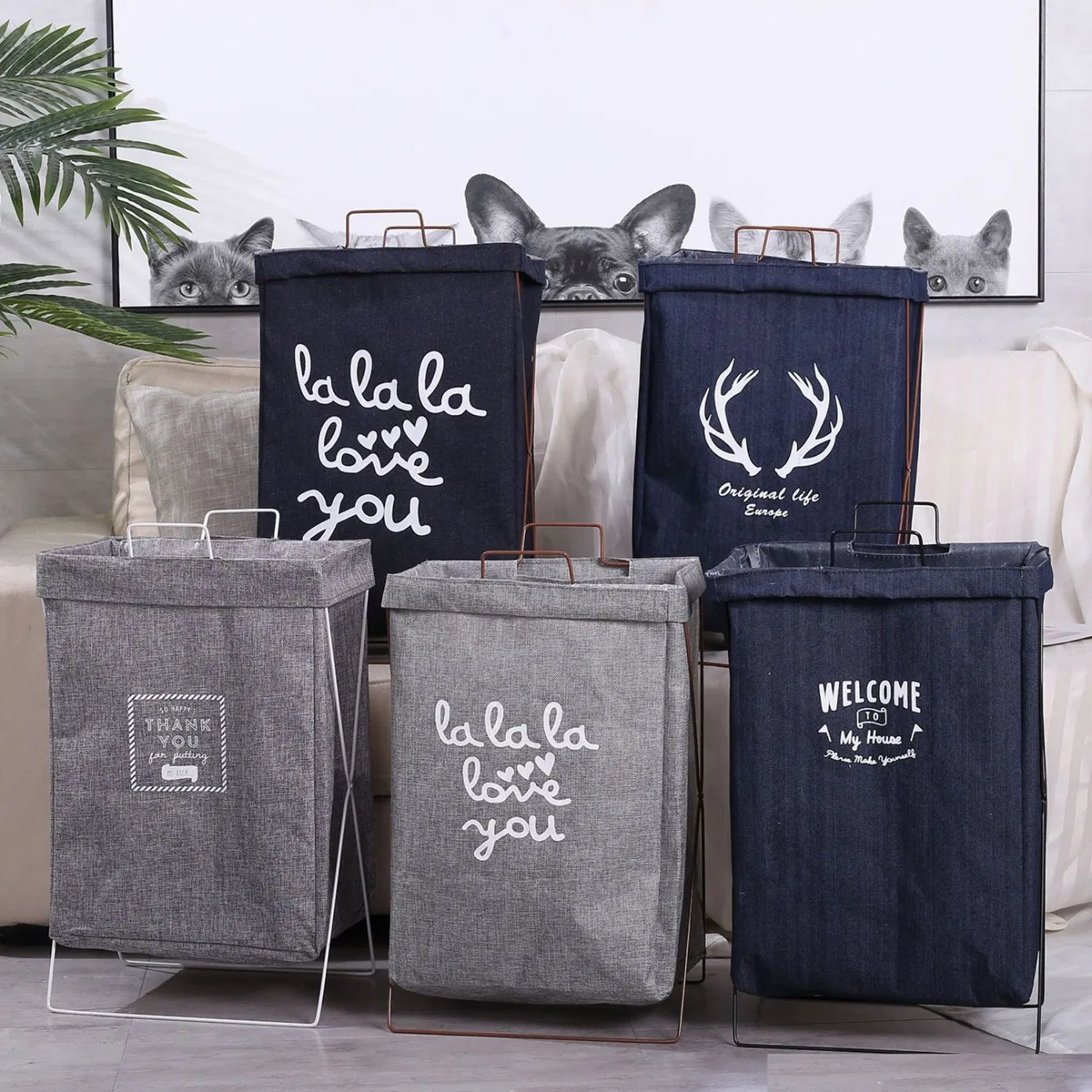 Iron Frame Folding Waterproof Dirty Clothes Basket-Storage Laundry Basket