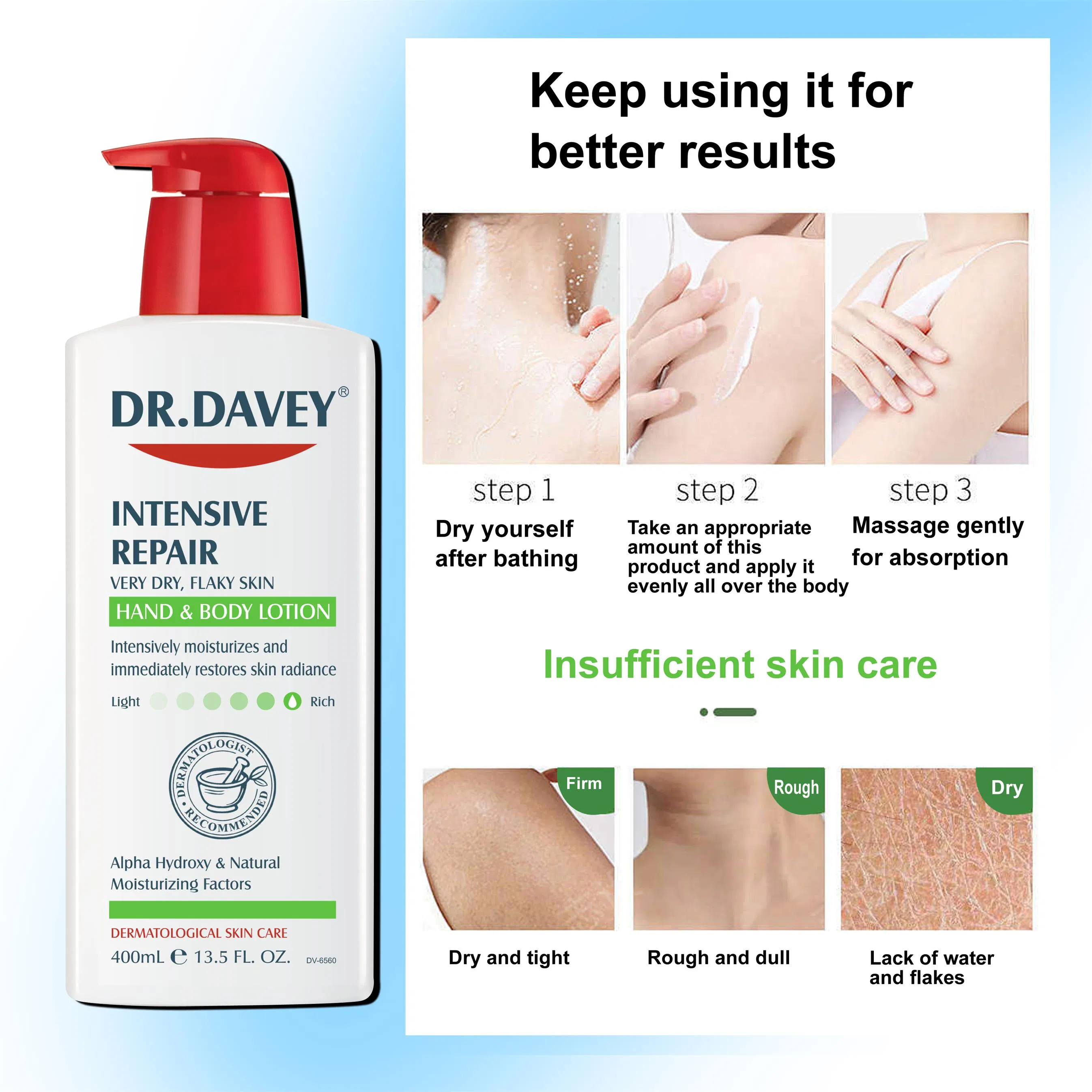 Dr. Davey Alpha Hydroxy & Natural Moisturizing Lotion for Very Dry Skin 400ml