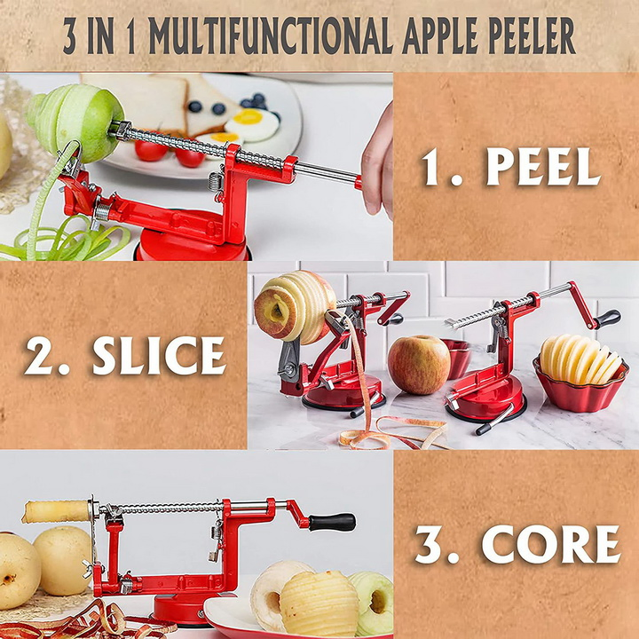 Amazon Hot Sell Household Aluminum Multifunctional 3-in-1 Manual Potato Pear Persimmon Apple Peeler
