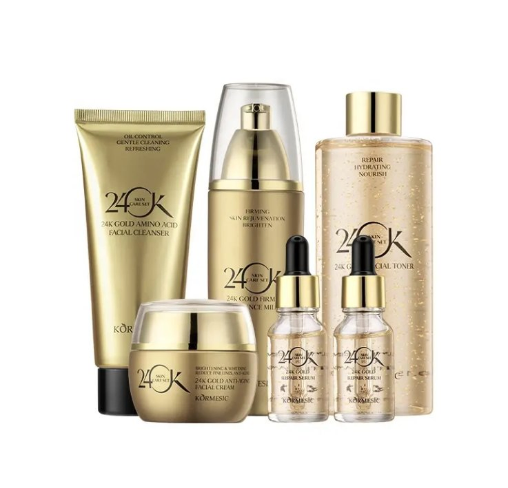Online Wholesale and Retail Korean Organic Beauty Whitening Face Brightening Product Facial 24K Gold Anti-Aging Cream Serum Skin Care Set