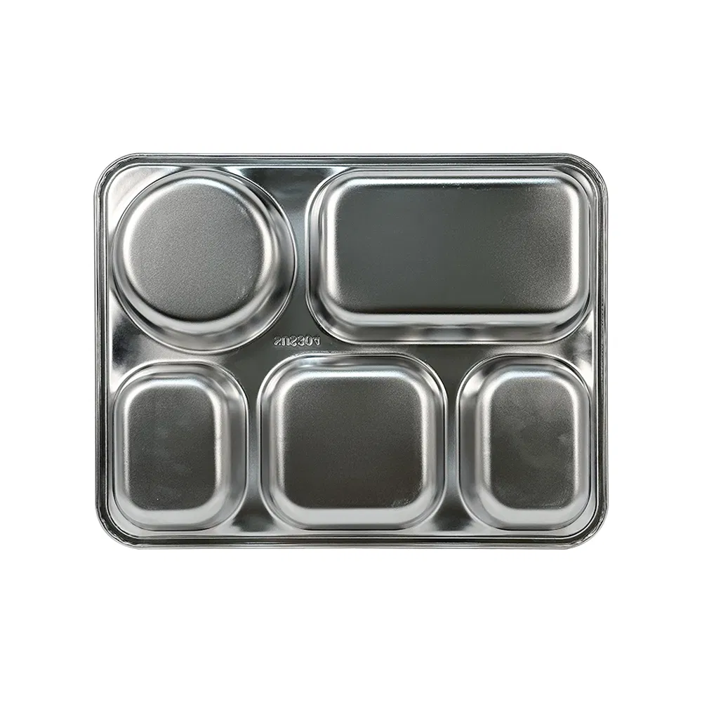 5 Compartments Custom Size Logo Indonesia 304 Stainelss Steel Food Tray