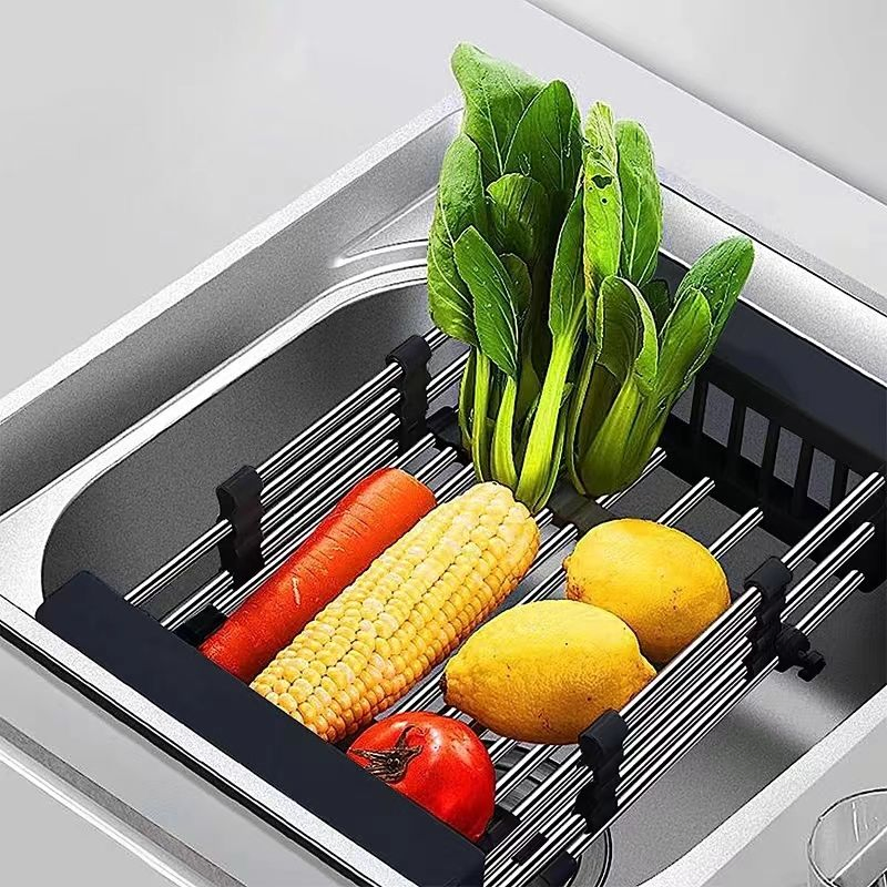 Adjustable Drain Rack Kitchen Organizer Stainless Steel Sink Dish Drainers Drain Basket Over Sink Tableware Plate Dish Drainer