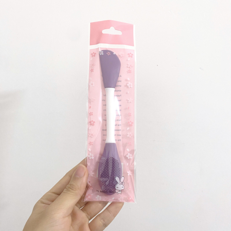 Purple Double-Headed Silicone Mask Brush Special for Clay Mask Application Multi-Functional Facial Cleansing Brush with Dual Brush Heads