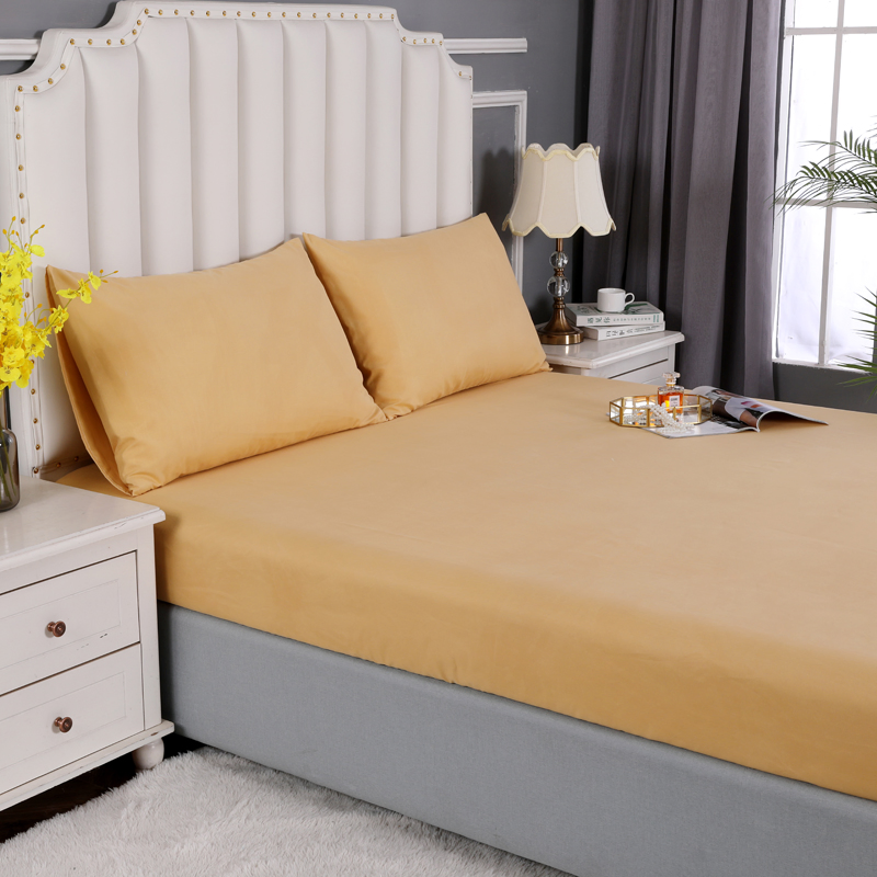 Yellow Polyester 3 Piece King & Queen Size Plain Bedding Sheet Set with Elastic All Around for Home