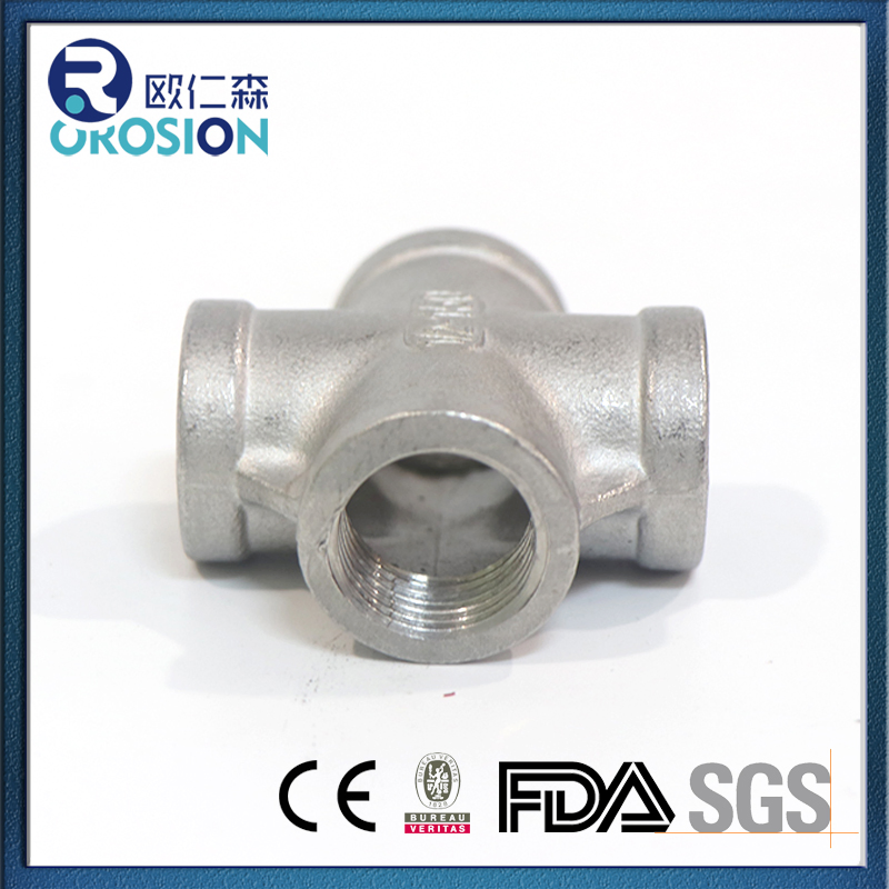 Water/Gas/Oil Factory Tread Stainless Steel Female Pipe Fitting Precision Casting Cross