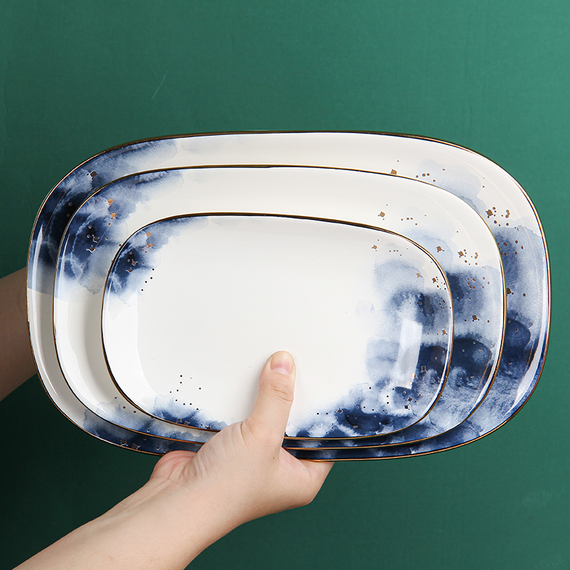 New Design Restaurant Blue Dinner Plate Bowl Ceramic Dinner Set