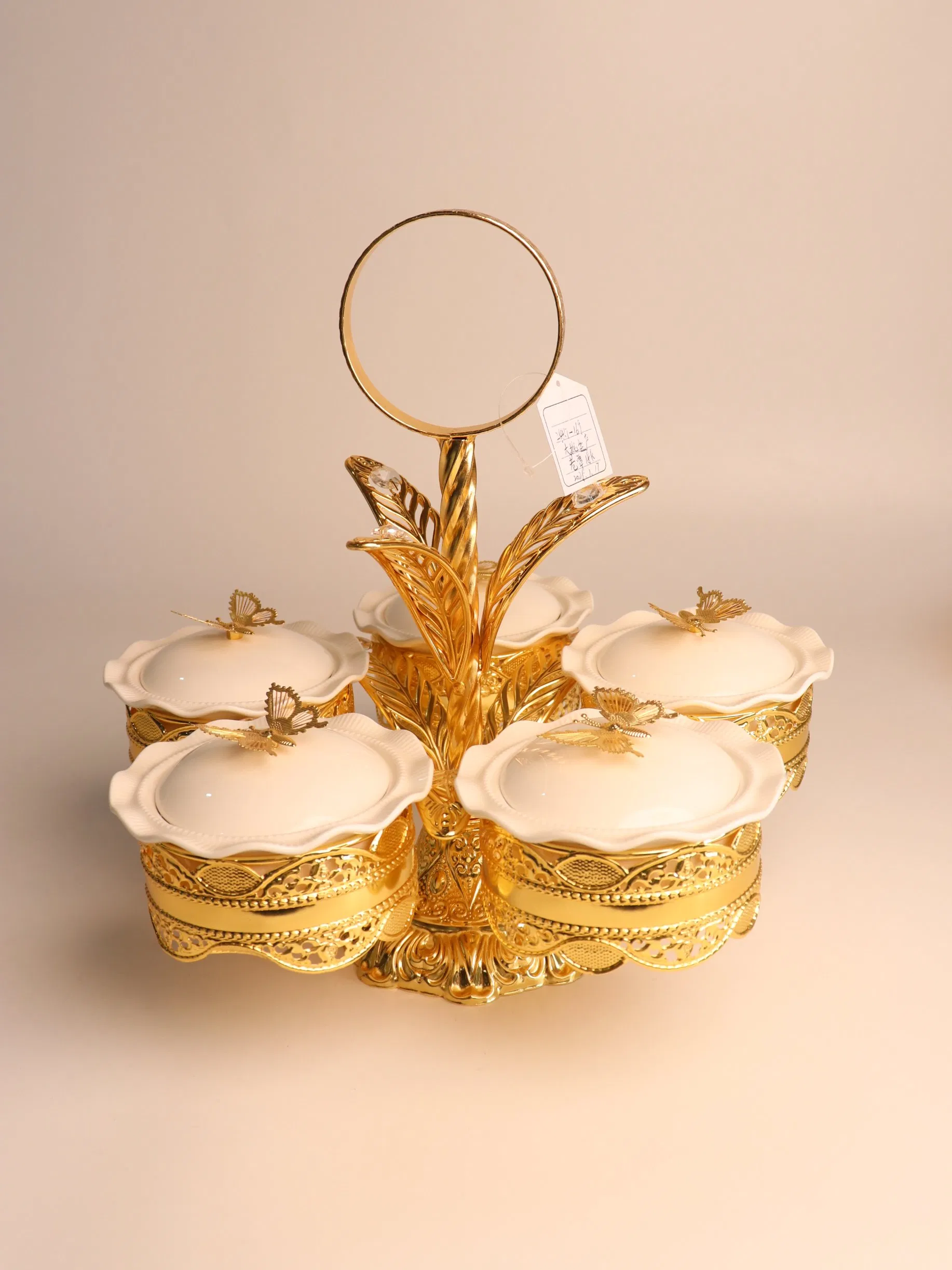 New High-End Gold-Plated Iron Strip with 5 Ceramic Bowls