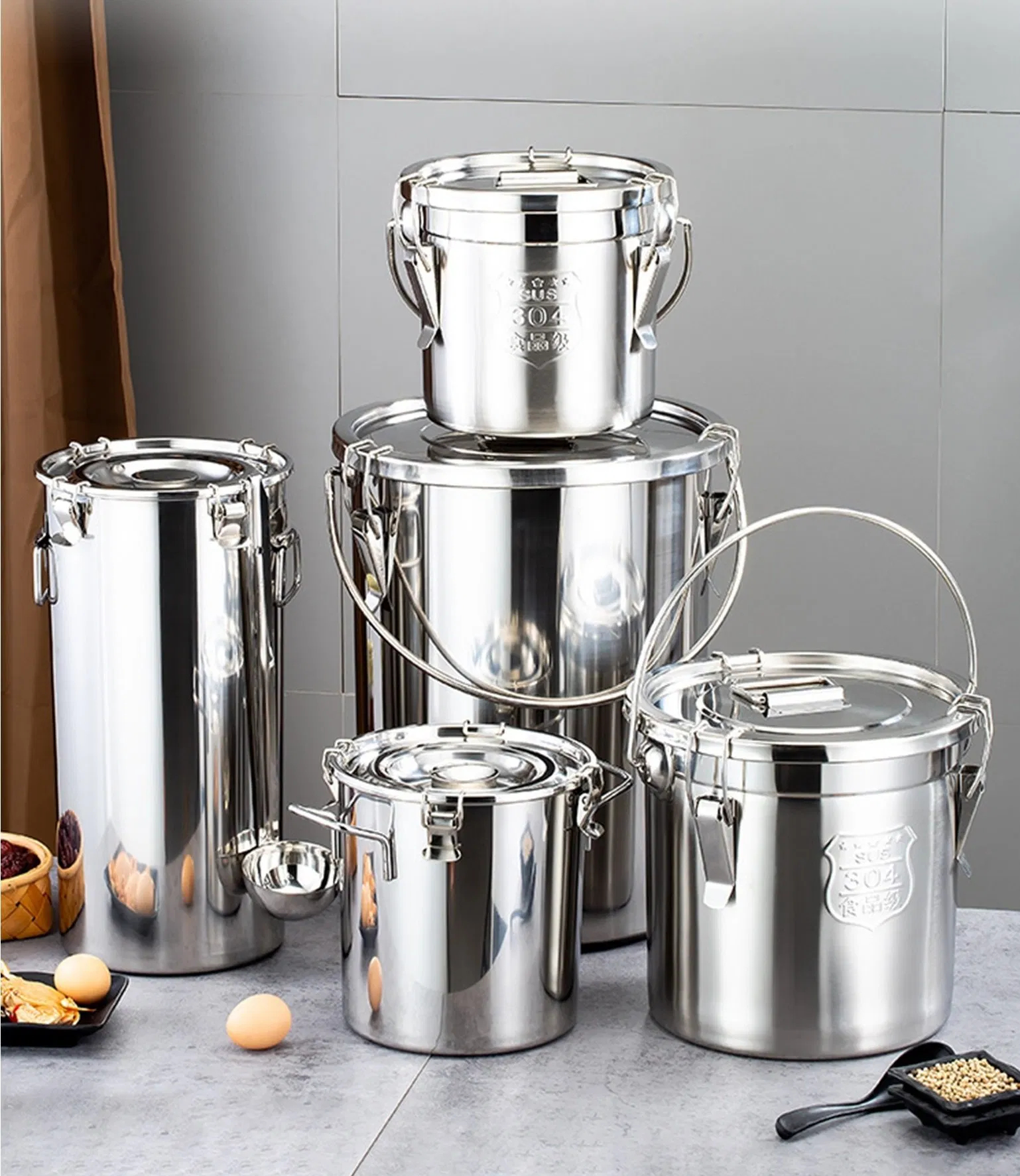 10L 12L 14L 20L 28L Stainless Steel Sealing Barrel SS304 Soup Barrel Sealed Bucket with Handle