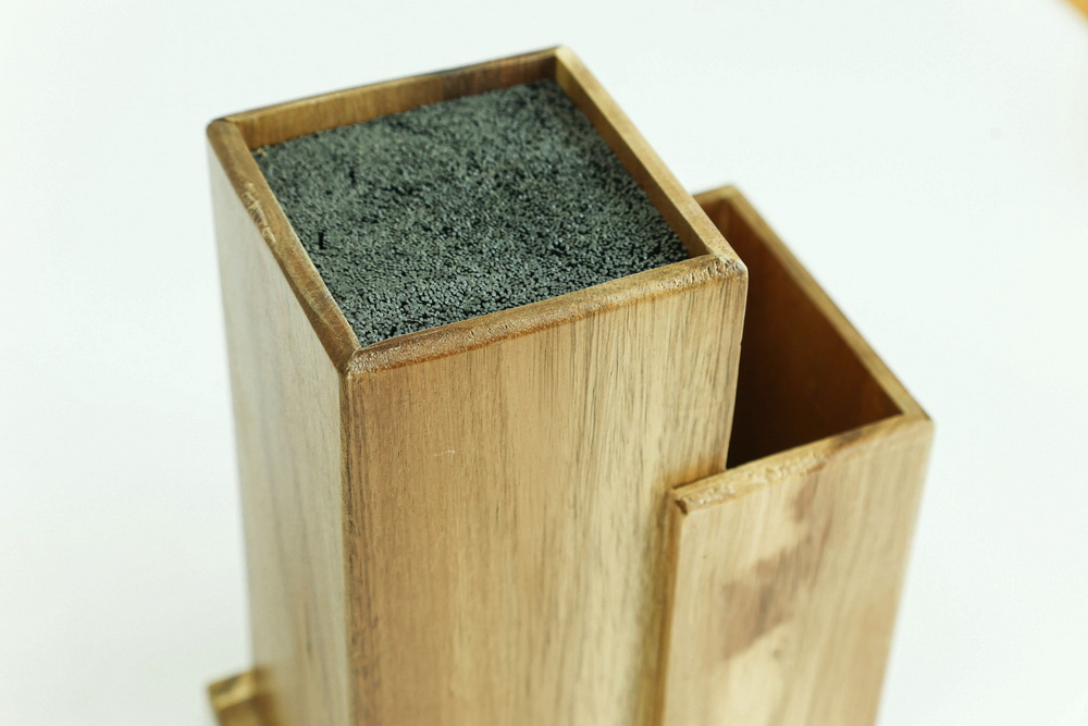 Two-Tier Wooden Kitchen Knife Block with Removable PP Strips for Kitchen Counter
