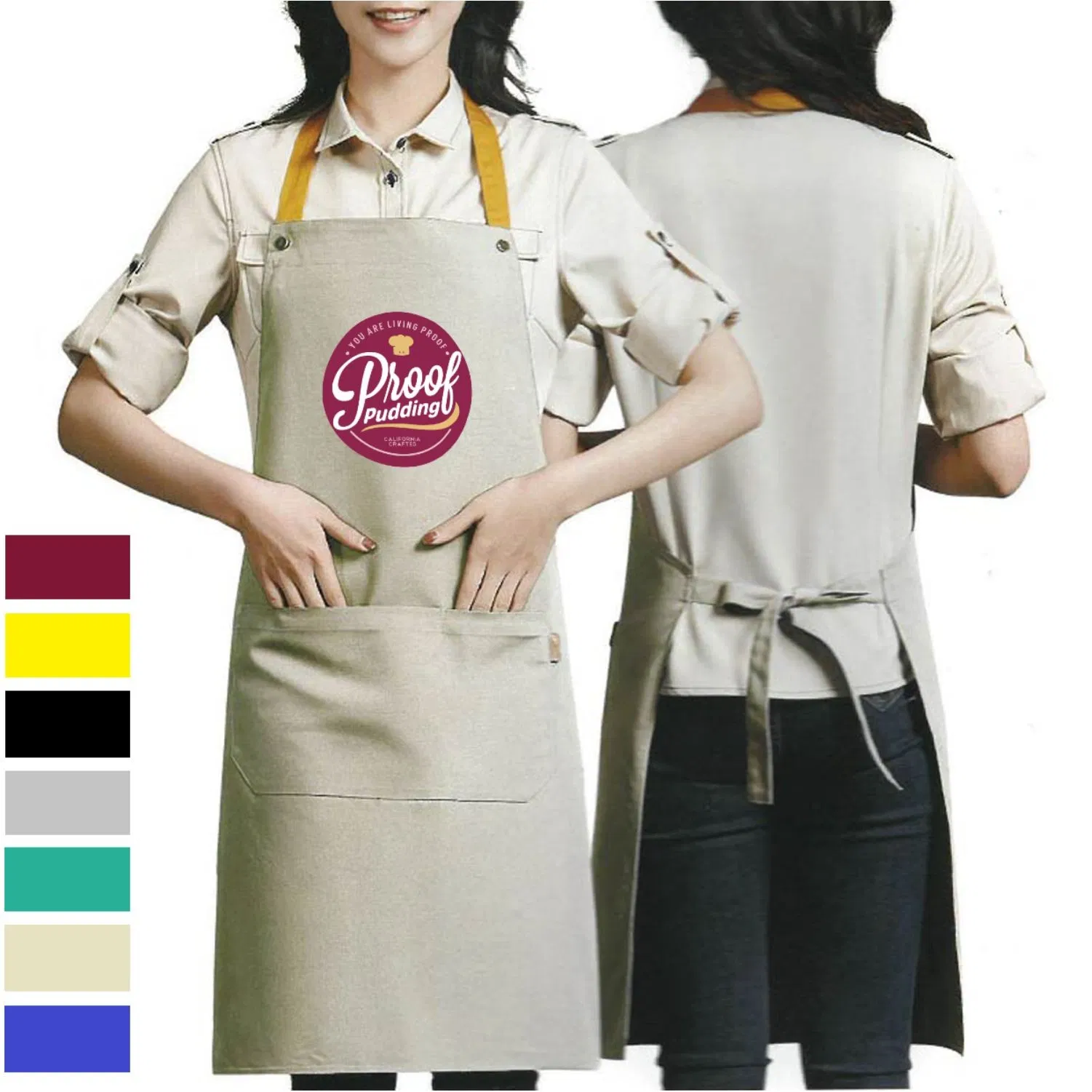 Apron for Chef Kitchen Use Custom Logo Printed Canvas Cotton Apron for Restaurant Milk Tea Cafe Waiter