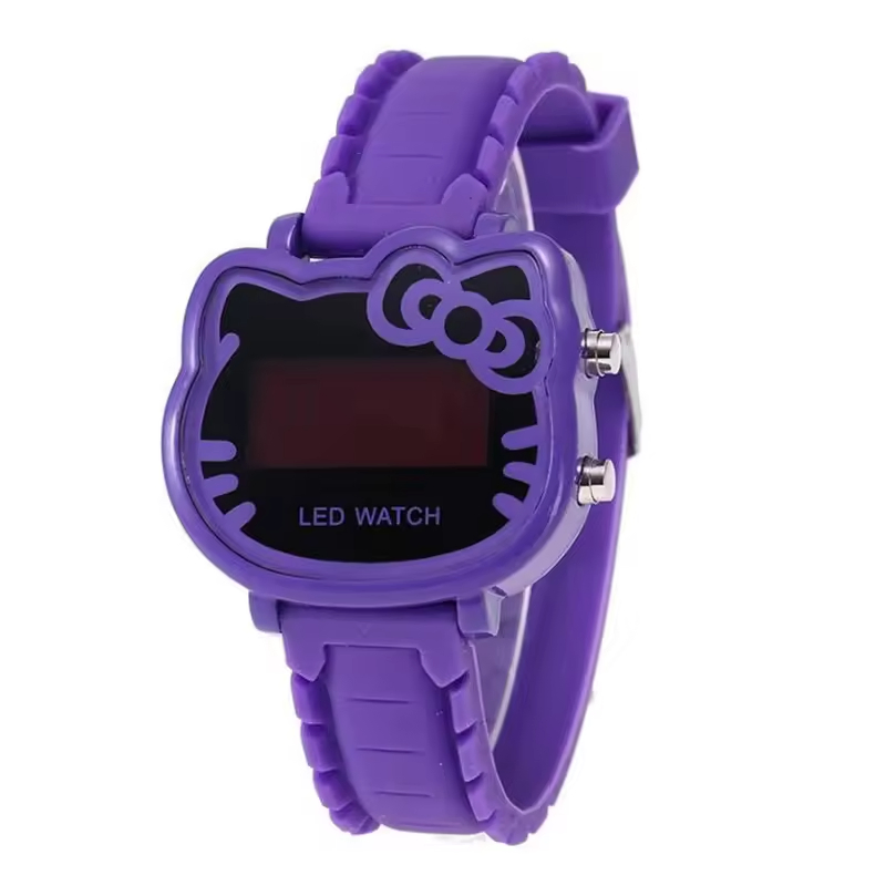 Hello Kitty Watch Little Girl Cute Cartoon Watch Girl Helloo Kitty Children LED Electronic Fashion Girls Red Pink Blue Watch