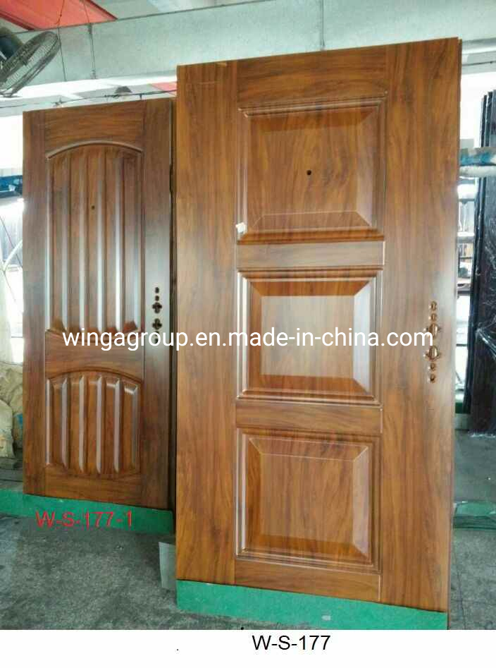 Three Square Design Wood Grain Color Security Iron Metal Door W-S-202