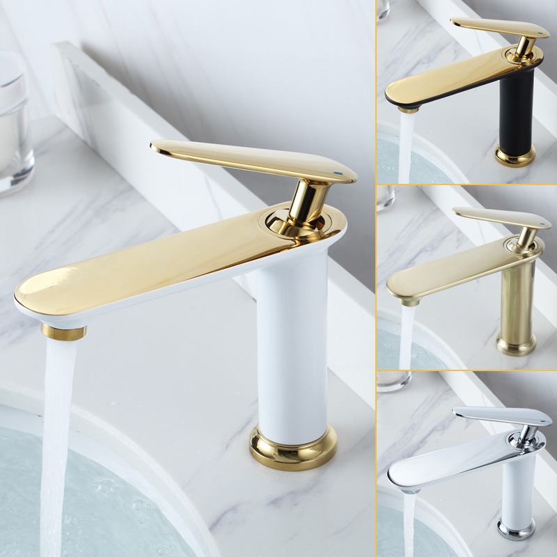 Nordic White All Copper Countertop Basin Bathroom Light Luxury Black and Gold Washbasin Hot and Cold Faucet